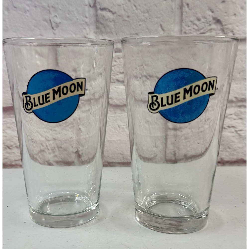 Blue Moon Orange Beer Lot Of 2 Pair Set 16 oz Glass Pint